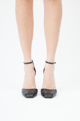  Black Leather Gold Studded Pump