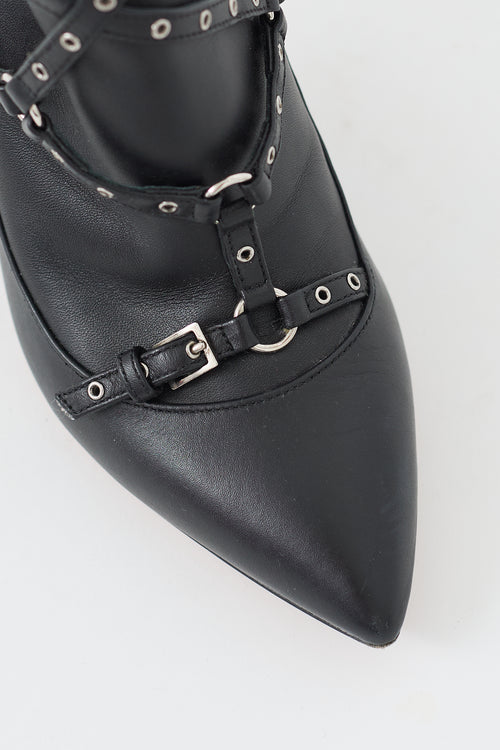 Valentino Black Leather Love Latch Harness Boot