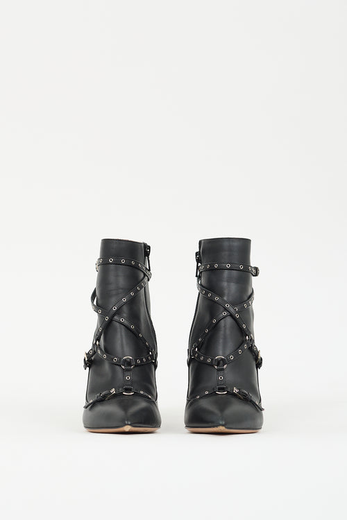 Valentino Black Leather Love Latch Harness Boot