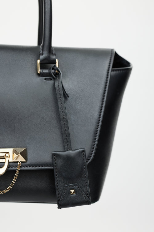 Valentino Black Leather RockStud Top Handle Bag