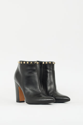 Valentino Black Leather Rockstud Ankle Boot