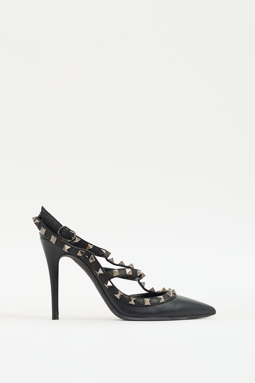 Valentino Black Leather Rockstud Caged Pump