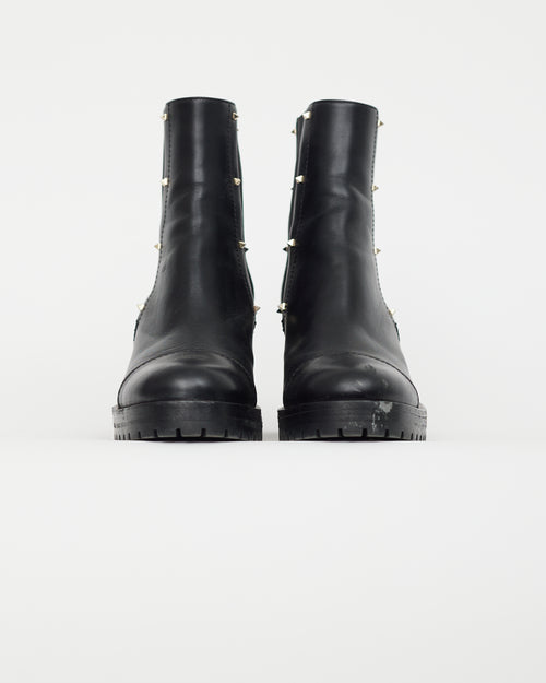 Valentino Black Leather Rockstud Chelsea Boot