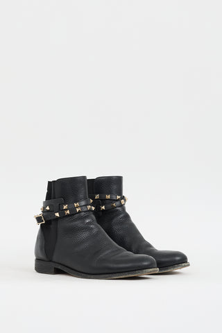 Valentino Black Leather Rockstud Wraparound Chelsea Boot