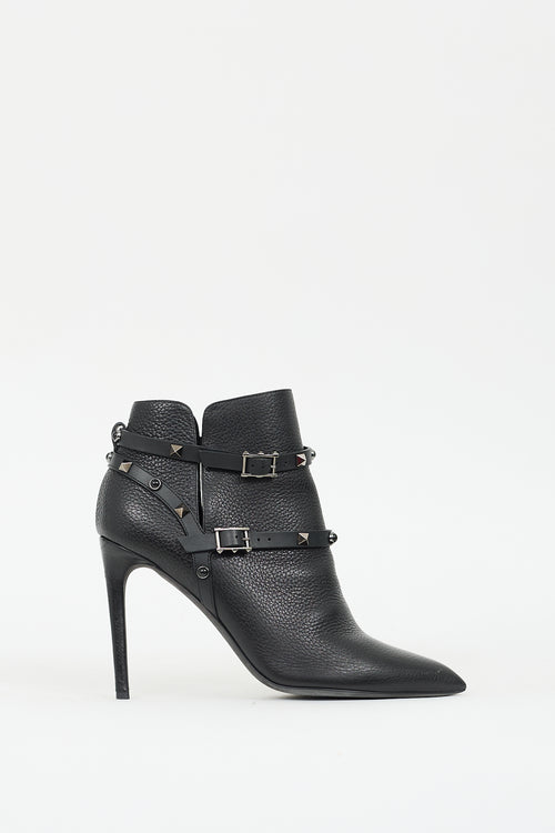 Valentino Black Leather Rockstud Ankle Boot