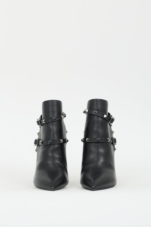 Valentino Black Leather Rockstud Ankle Boot