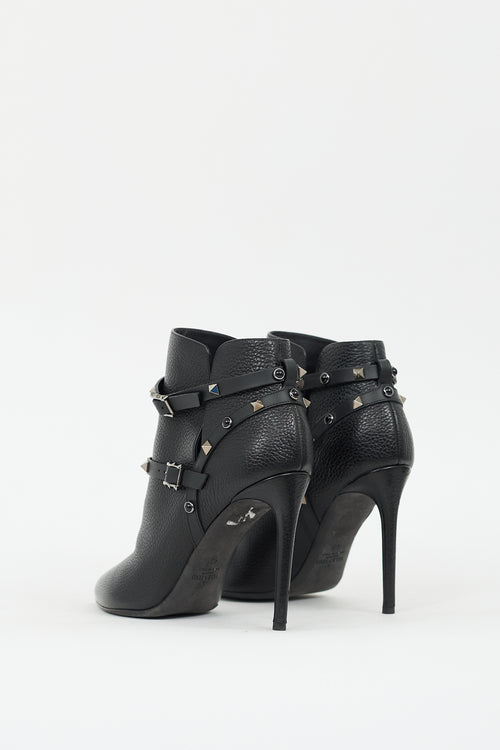 Valentino Black Leather Rockstud Ankle Boot