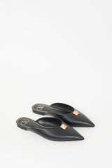 Valentino Black Leather Roman Stud Flat Mule