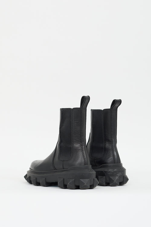 Valentino Black Leather Trackstud Beatle Boot