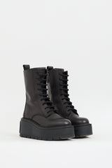 Valentino Black Leather VLOGO Uniqueform Platform Combat Boot