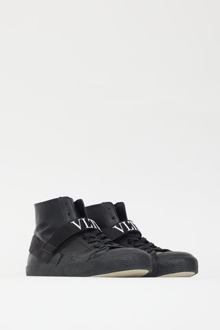 Valentino Black Leather Logo Strap Sneaker