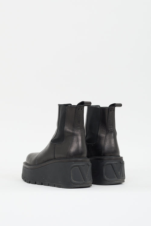 Valentino Black Leather VLogo Uniqueform Boot