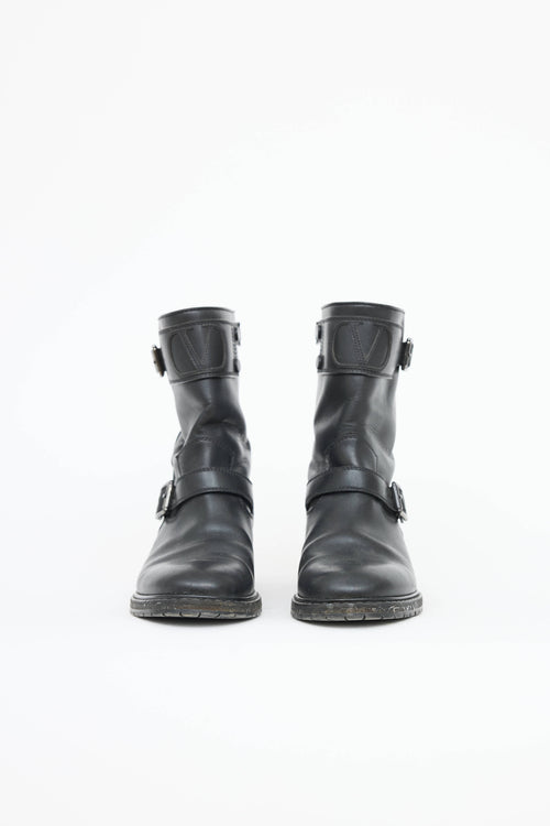 Valentino Leather Moto Ankle Boot
