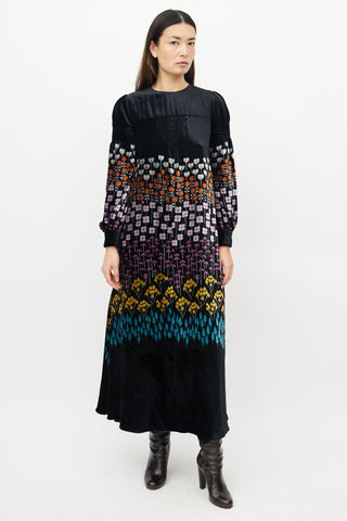 Valentino Black & Multicolour Floral Velvet Dress