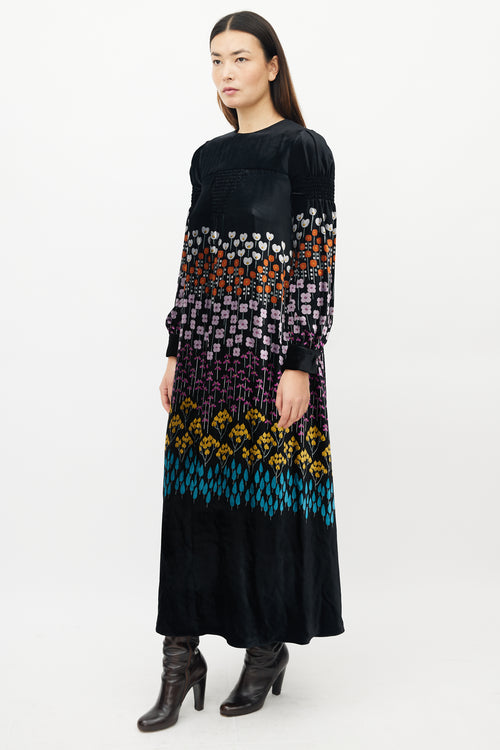 Valentino Black & Multicolour Floral Velvet Dress