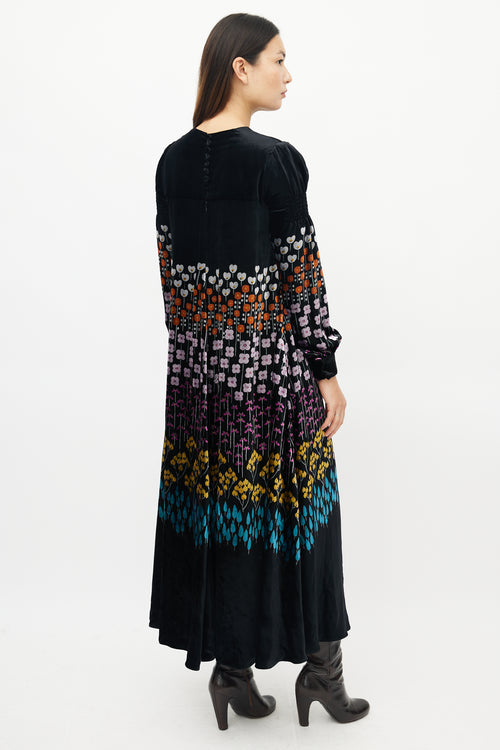 Valentino Black & Multicolour Floral Velvet Dress
