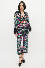 Valentino Black & Multi Silk Floral & Feather Set