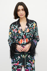 Valentino Black & Multi Silk Floral & Feather Set