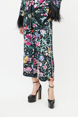 Valentino Black & Multi Silk Floral & Feather Set