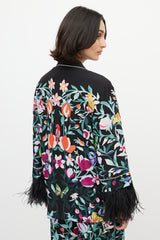 Valentino Black & Multi Silk Floral & Feather Set