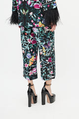 Valentino Black & Multi Silk Floral & Feather Set
