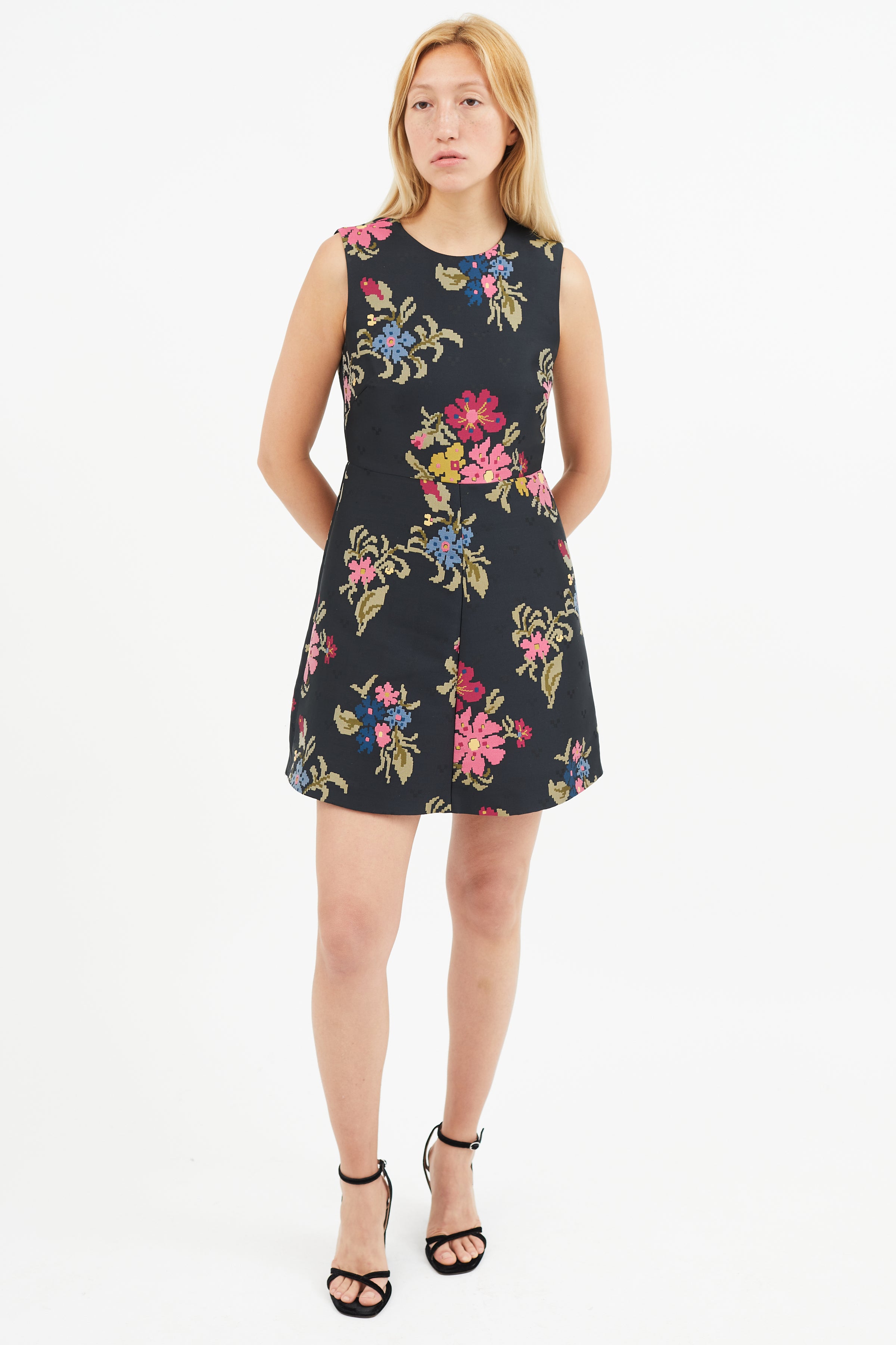 Red Valentino // Black & Multi Floral Embroidered Dress VSP Consignment Red Valentino // Black & Multi Floral Embroidered Dress VSP Consignment