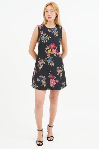 Red Valentino Black & Multi Floral Embroidered Dress