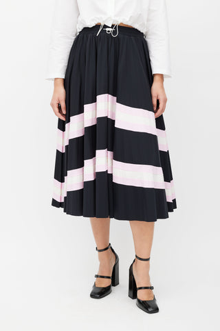 Valentino Black & Multicolour Stripe Pleated Skirt