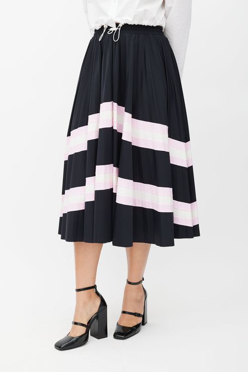 Valentino Black & Multicolour Stripe Pleated Skirt
