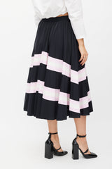 Valentino Black & Multicolour Stripe Pleated Skirt