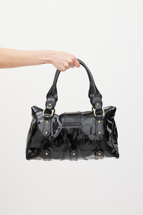 Valentino Black Patent Leather Crystal Catch Bag