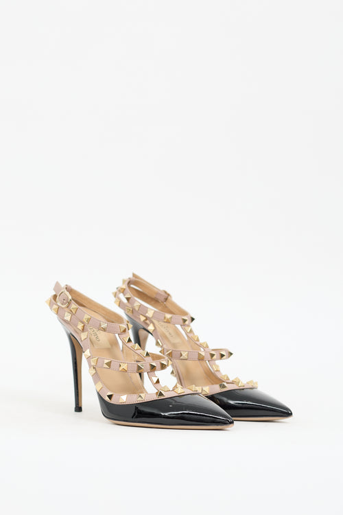 Valentino Black Patent Rockstud Caged Pump