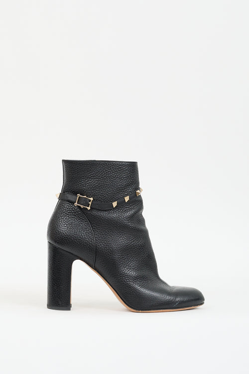 Black Leather & Gold Rockstud Boot