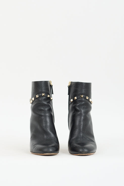 Black Leather & Gold Rockstud Boot