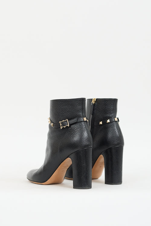 Black Leather & Gold Rockstud Boot