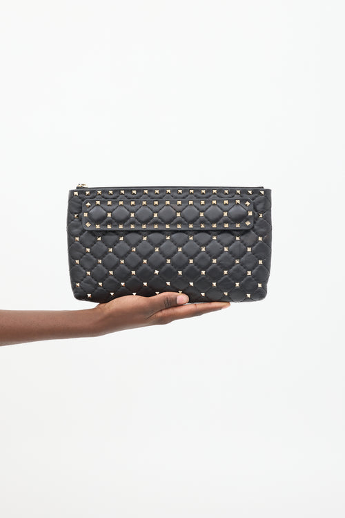 Valentino Black Quilted Leather Rockstud Clutch