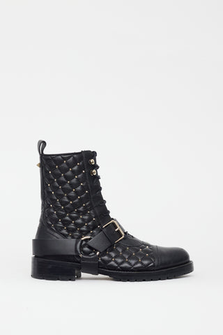 Valentino Black Quilted Leather Studded Boot