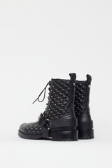 Valentino Black Quilted Leather Studded Boot