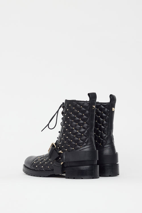 Valentino Black Quilted Leather Studded Boot