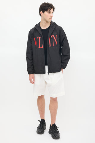 Valentino Black & Red VLTN Logo Windbreaker Jacket