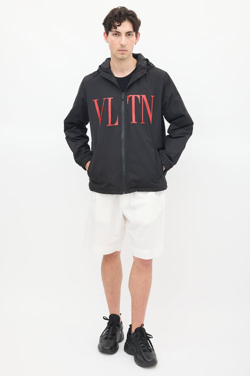 Valentino Black & Red VLTN Logo Windbreaker Jacket