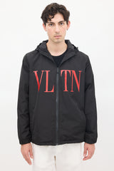 Valentino Black & Red VLTN Logo Windbreaker Jacket