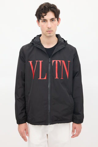 Valentino Black & Red VLTN Logo Windbreaker Jacket