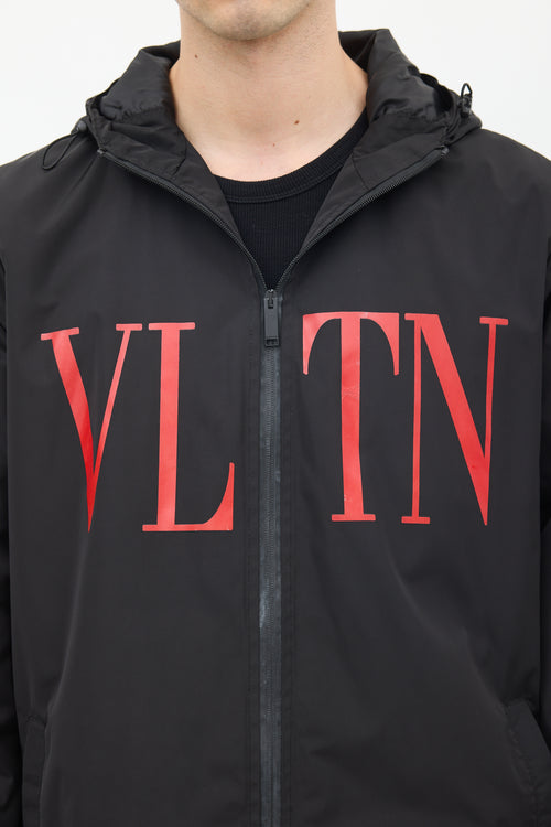 Valentino Black & Red VLTN Logo Windbreaker Jacket