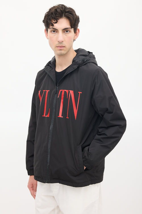 Valentino Black & Red VLTN Logo Windbreaker Jacket