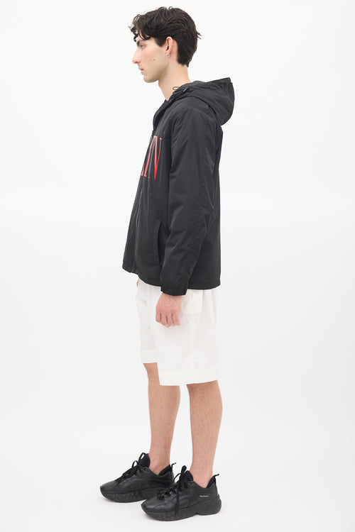 Valentino Black & Red VLTN Logo Windbreaker Jacket