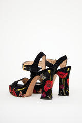 Valentino Black & Red Velvet Poppy Heeled Sandal