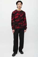Valentino Black & Red Wool Knit Camo Sweater