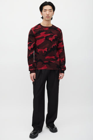 Valentino Black & Red Wool Knit Camo Sweater