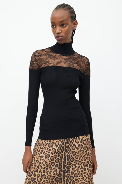 Valentino Black Ribbed Knit & Lace Top